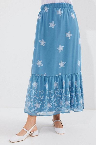modamtn 8010 Patterned Chiffon Skirt - Indigo