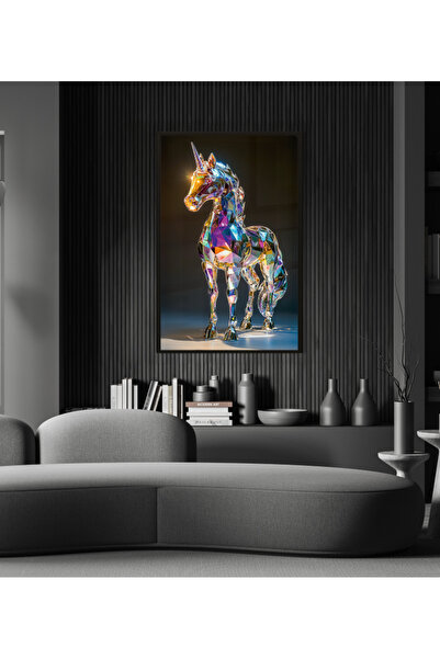 bds art sanatı evinize taşır Kozmik Unicorn LED Işıklı Cam Tablo