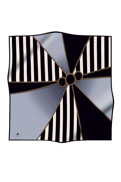 Vissona 100% twill de mătase cu model de linie neagră - culoare gri 90x90 eșarfă formă de plantare: cusut manual