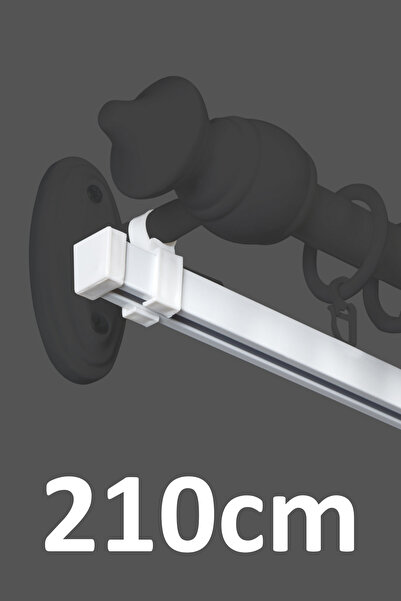 İzen Rustik Perde Askısı İçin 210cm Beyaz Alüminyum Ray (19mm) Tekli Korniş P...
