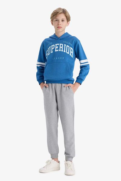 DeFacto Boys' 2-Piece Set Thick Hooded Printed Sweatshirt Elastic Waist Sweatpants D3565A824Wn