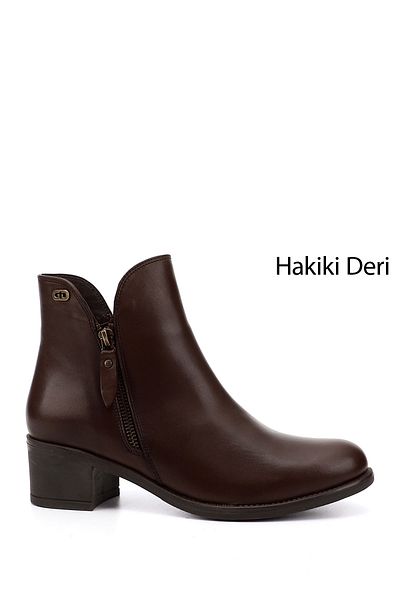GÖNDERİ(R) Femei/Fete Cizme din piele naturală cu toc gros cu fermoar dublu maro antic