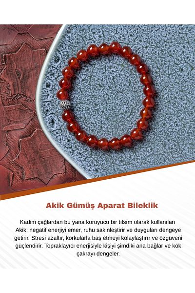 Saff Doğal Taş Certified Agate Silver Apparatus Bracelet