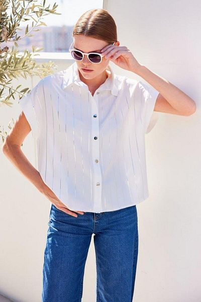 modamtn 20262 Short Sleeve Striped Shirt - White