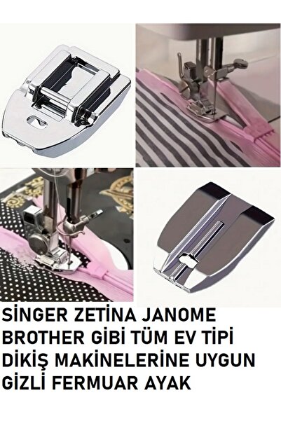 Swart SİNGER ZETİNA JANOME HOMEMAX KİWİ BROTHER GİZLİ FERMUAR DİKİŞ AYAK TABANI