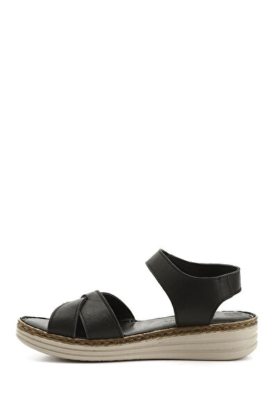 GÖNDERİ(R) Komfort-Sandalen aus echtem Leder mit Klettverschluss und Keilabsatz für Damen/Mädchen in Schwarz