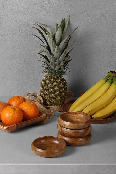 SepetçiBaba 4-Piece Acacia Round Bowl Large