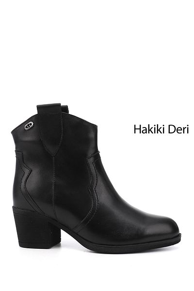 GÖNDERİ(R) Women's Black Thick Heeled Genuine Leather Cowboy Boots