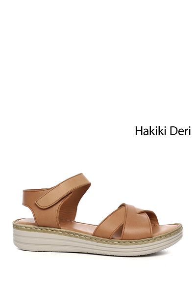 GÖNDERİ(R) Sandale confortabile din piele naturală cu toc cu pană cu velcro, bronzat, pentru femei/fete