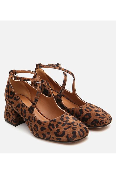 Hotiç Mary Jane, piele naturală, cu model leopard, T gros pentru femei