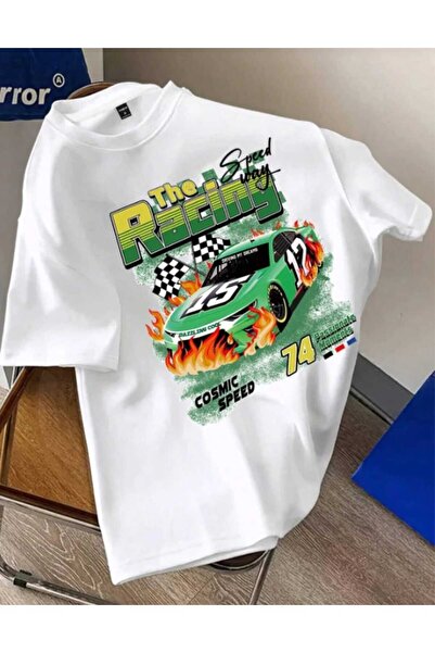 Harajuku Style Λευκό αυτοκίνητο με στάμπα Oversize Unisex