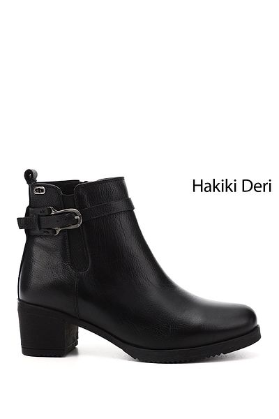 GÖNDERİ(R) Cizme negre de damă, cu fermoar, cu toc gros, din piele naturală