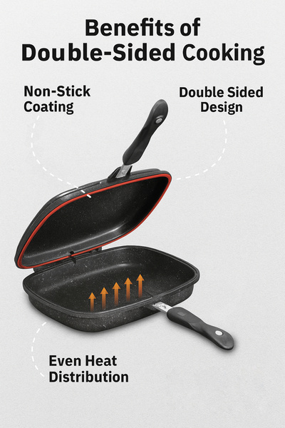 SONEX 36cm Die Cast Aluminum Non-stick Double Grill Pan, Black Marble