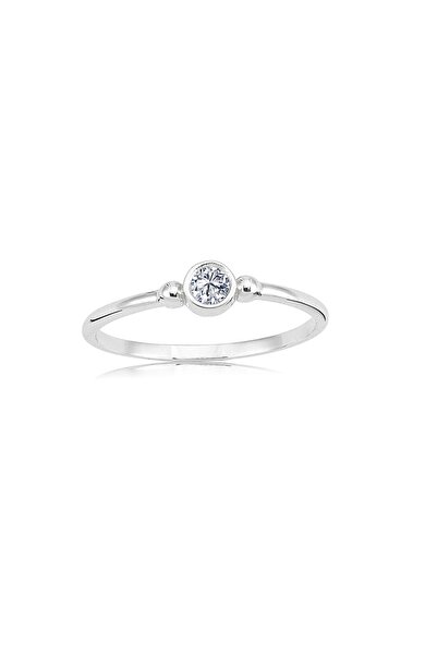 FasekGold Gümüş Yüzük - 0.20 Karat Güverseli 925 Ayar Gümüş Tektaş Yüzük - He...