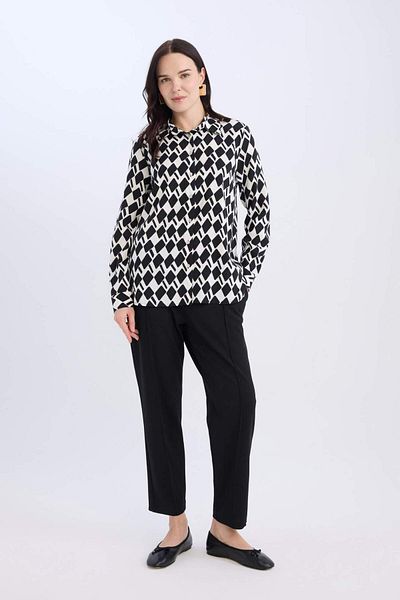 DeFacto Pantaloni creponați Carrot Fit Basic, drepte, talie elastică, picioare înguste, cu buzunare D5950AX24WN