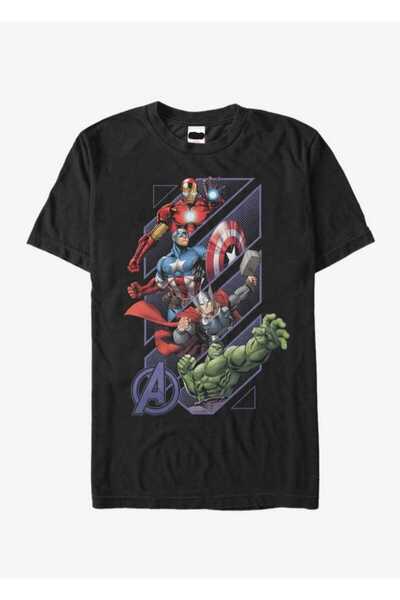 Harajuku Style Siyah Marvel Baskılı Oversize Unisex Rahat Kalıp