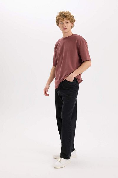 DeFacto Oversize Wide Fit Crew Neck Short Sleeve Basic Plain Heavy Fabric T-Shirt X3926Az24Au