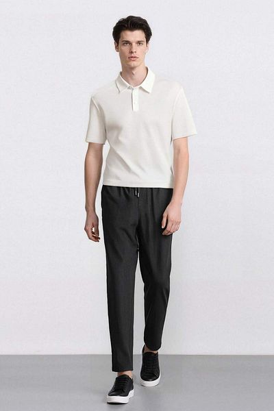 DeFacto Pantaloni negri de bază, drepti, cu talie elastică, cu șireturi, cu buzunare, D8640AX24AU