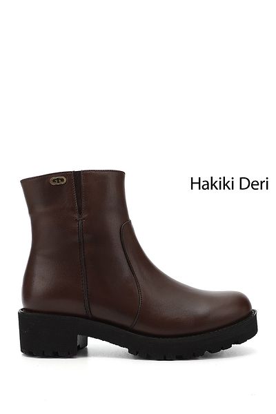 GÖNDERİ(R) Women/Girls Brown Antique Zippered Thick Heeled Genuine Leather Boots