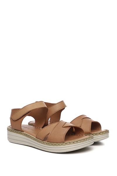 GÖNDERİ(R) Sandale confortabile din piele naturală cu toc cu pană cu velcro, bronzat, pentru femei/fete
