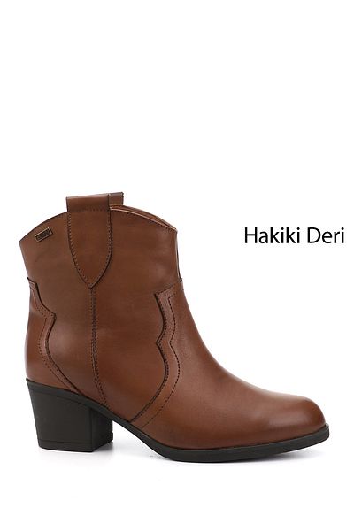 GÖNDERİ(R) Women / Girls Tan Antique Thick Heeled Genuine Leather Cowboy Boots