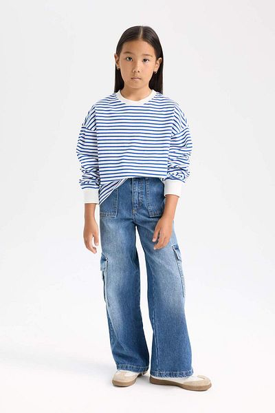 DeFacto Girl's Relax Fit Crew Neck Striped Sweatshirt D6503A8Ns