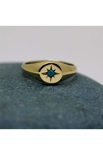 FasekGold Firuze Taşlı Şimal Yıldızı Yuvarlak Mühür 925 Ayar Gümüş Yüzük-Yıld...