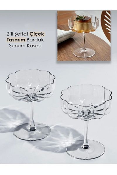 YzHome 2Pcs Glass Flower Shaped Coffee Presentation and Cocktail Cup Magnolia Cup and Dessert Magnolia Bowl