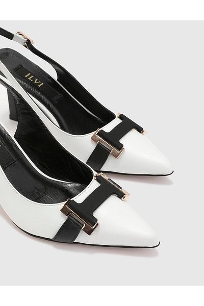 İLVİ Camino Genuine Leather Women's White Heeled Sandals