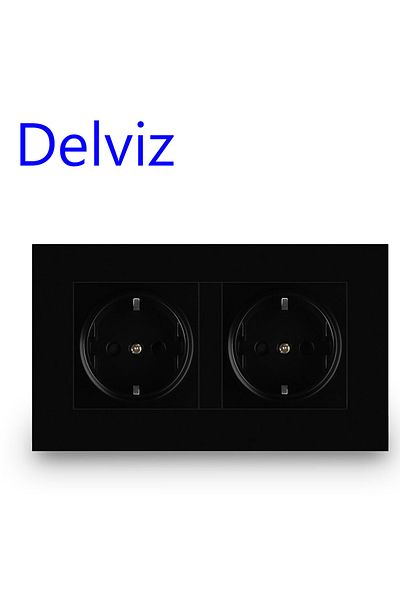 DELVIZ Black (Style1) EU Standard wall socket, Black Panel household interface, AC 110V~250V 146mm*8