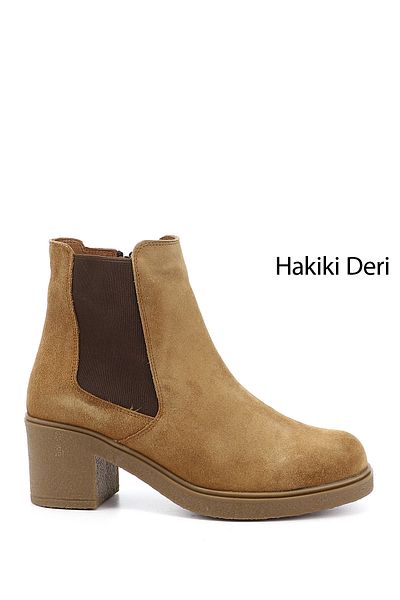 GÖNDERİ(R) Women/Girls Light Tan Suede Zippered Thick Heeled Genuine Leather Chelsea Boots