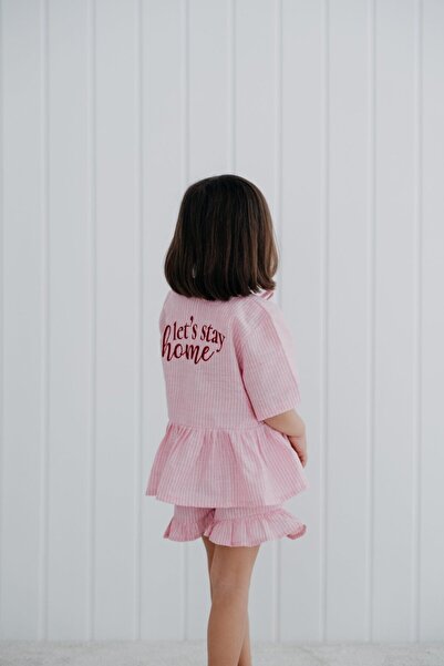 ilo and friends فيونكات باللون الوردي وقميص بيجامة للفتيات مخطط ومطرز باللون ...