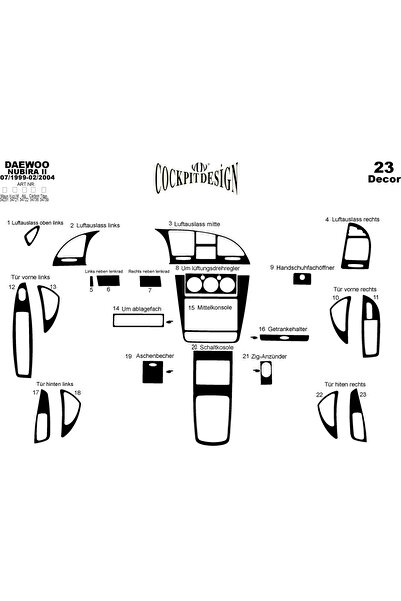 Marscockpitdesign دايو نوبيرا 2 وحدة التحكم-توبيردو 1999-2004 23 قطعة
