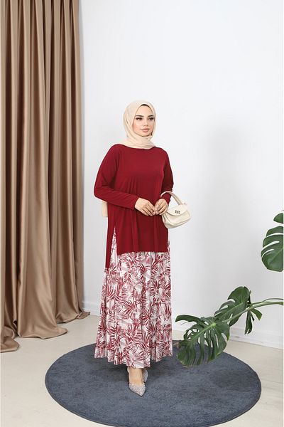 NİSUM MODA Palm Pattern Skirt Suit