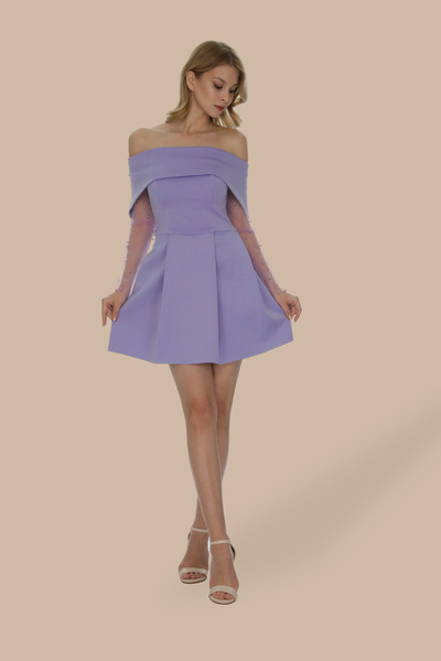 Elif Naz Moda Evi lila inci kol detaylı mini elbise