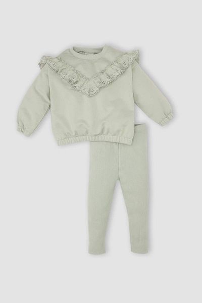 DeFacto Baby Mädchen 2 Stück Set Rundhalsausschnitt Brodeli Sweatshirt elastische Taille lange Leggings D5149A524WN
