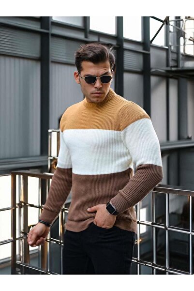 Valiberta Ανδρικό πουλόβερ μπεζ Crew Neck - Μοτίβο κομματιού