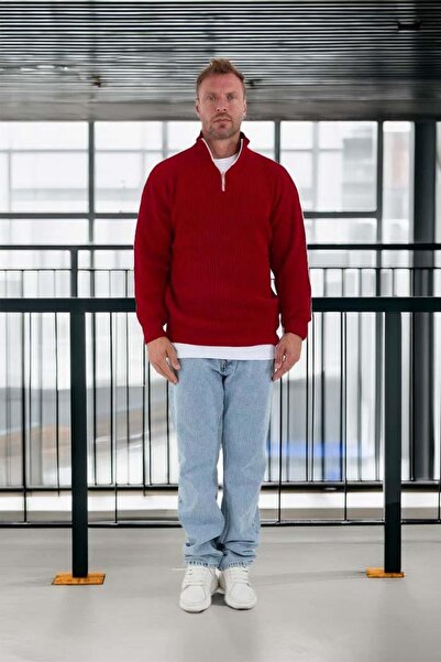 Valiberta Nolan Oversize Thessaloniki Knit Half-Zip Men's Sweater - Red