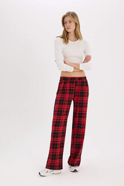 DeFacto Pantaloni de pijama în carouri cu picioare largi - talie cu buzunare și elastic