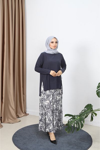 NİSUM MODA Palm Pattern Skirt Suit