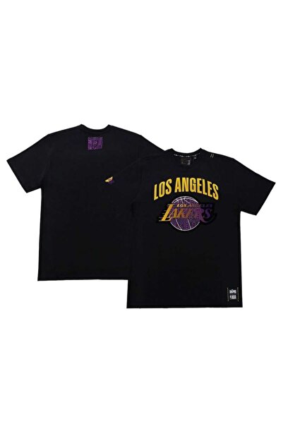Harajuku Style أسود NBI Los Angeles Lakers مطبوع كبير الحجم للجنسين