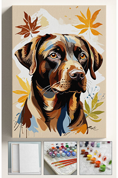 Corvo Sayılarla Boyama Çerçeveli Hobi Seti Numaralı Tuval Fırça Boya Kasnaklı 40X50 Cm - KAHVERENGİ KÖPEK