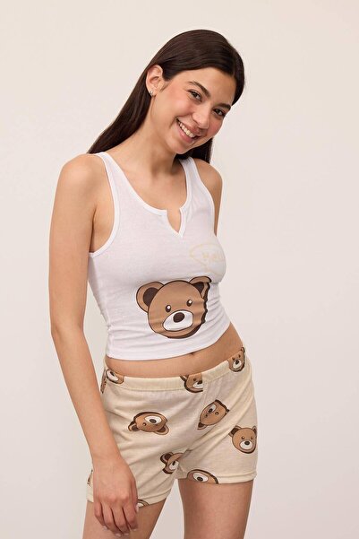 Addax Σετ πιτζάμες με στάμπα αρκουδάκι Ş083-J2