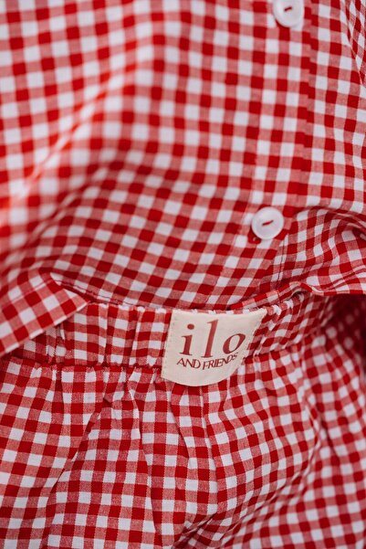 ilo and friends Check Kırmızı Ekoseli Ve Beyaz Paça Detaylı Erkek Çocuk Pijama Altı