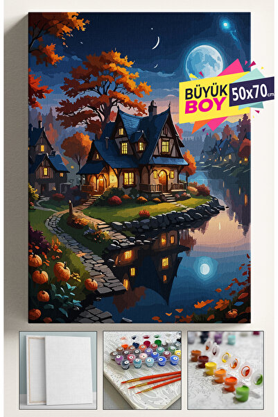 Corvo Sayılarla Boyama Seti Numaralı Tuval Fırça Boya Dahil Kasnaklı Set 50x7...