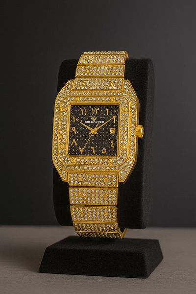 Gold Power Luxury Women's Wristwatch - Stone Detailed, Arabic Numeral and Calendar