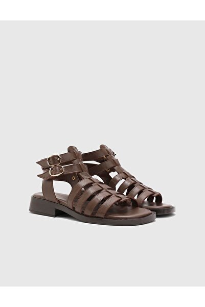 İLVİ Sladana Hakiki Deri Kadın Kahverengi Sandalet