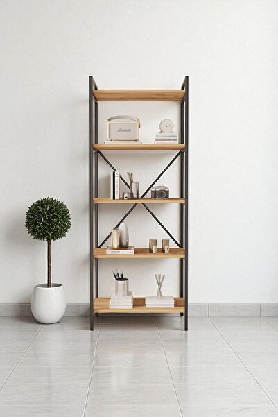 Mobitopya Nilamu Çam 65 Cm Kitaplık , Metal Aksamlı, Organizer, Ofis, Ev, 65*170*34 Cm