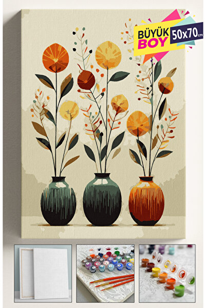 Corvo Sayılarla Boyama Seti Numaralı Tuval Fırça Boya Dahil Kasnaklı Set 50X70 Cm - 3'lü VAZO