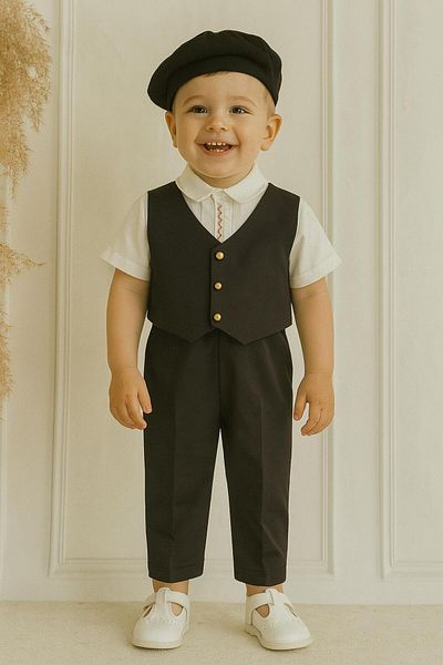 Hobidik Baby Boy Black Vest Suit Set - 3-Piece Special Occasion Outfit